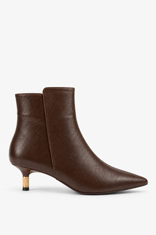 Women's Pointed Toe Short Heeled Boots Merlas Brown