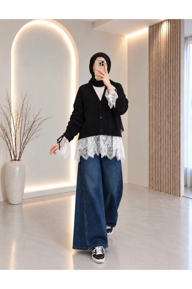 Tri̇ko Trend Lace Detail Cardigan