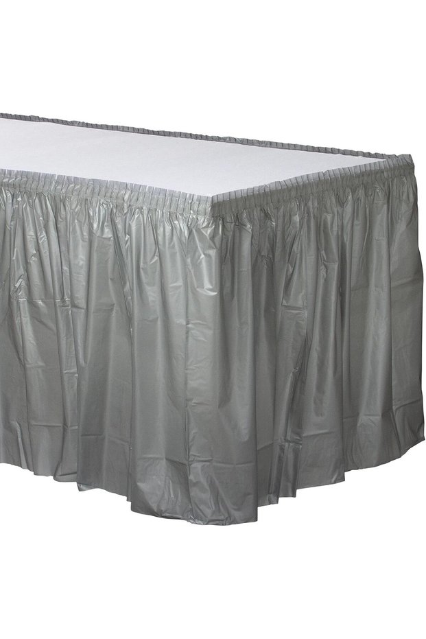 Silver Plastic Table Skirt 14ft x 29in