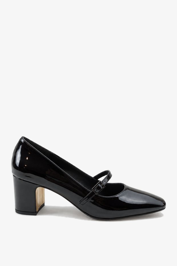 Women's Pointed Toe Thick Heeled Shoes Meaty Black Patent Leather