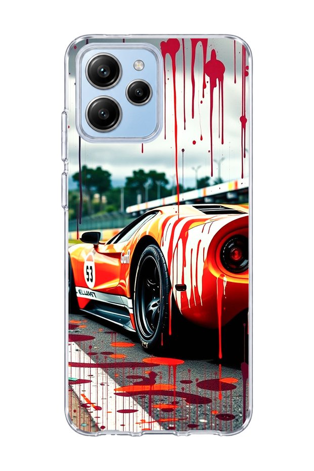 Poco M6 Pro 5g Compatible Orange Race Car Printed Transparent Phone Case