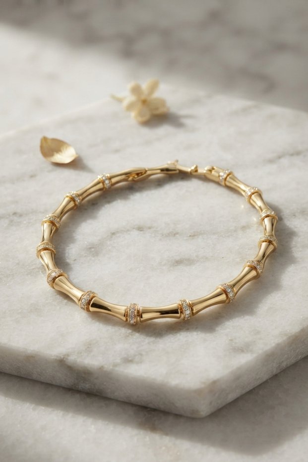 Gold Color Bamboo Model Zircon Stone Women's Bracelet -