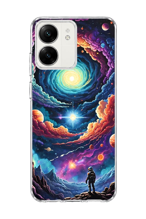 Redmi 13C Compatible Galaxy Swirl Astronaut Printed Transparent Phone Case