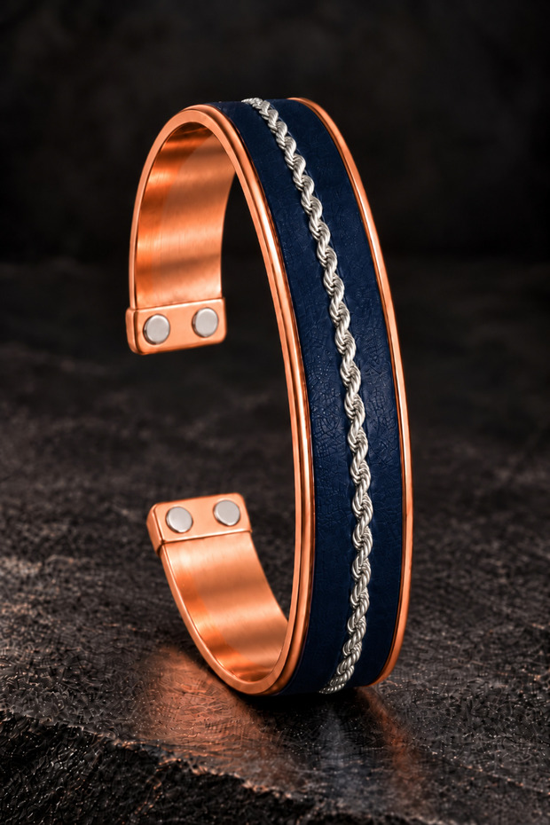 Men's Thick Model Copper Bracelet Brown Top Steel Twist Chain Double Magnet Model Pure Copper Bracelet