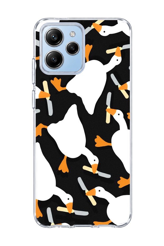 Poco M6 Pro 5g Compatible White Goose Printed Transparent Phone Case with Blade