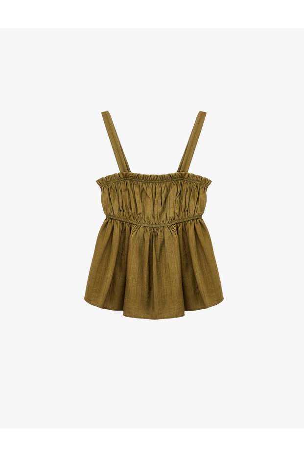 Viscose Fabric Gathered Detailed Thin Strap Blouse