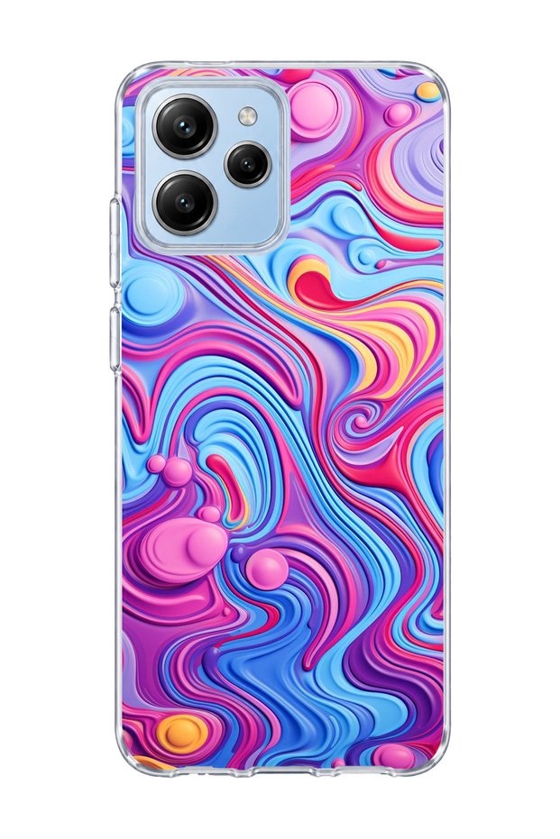 Poco M6 Pro 5g Compatible Pink Blue Fluid Printed Transparent Phone Case