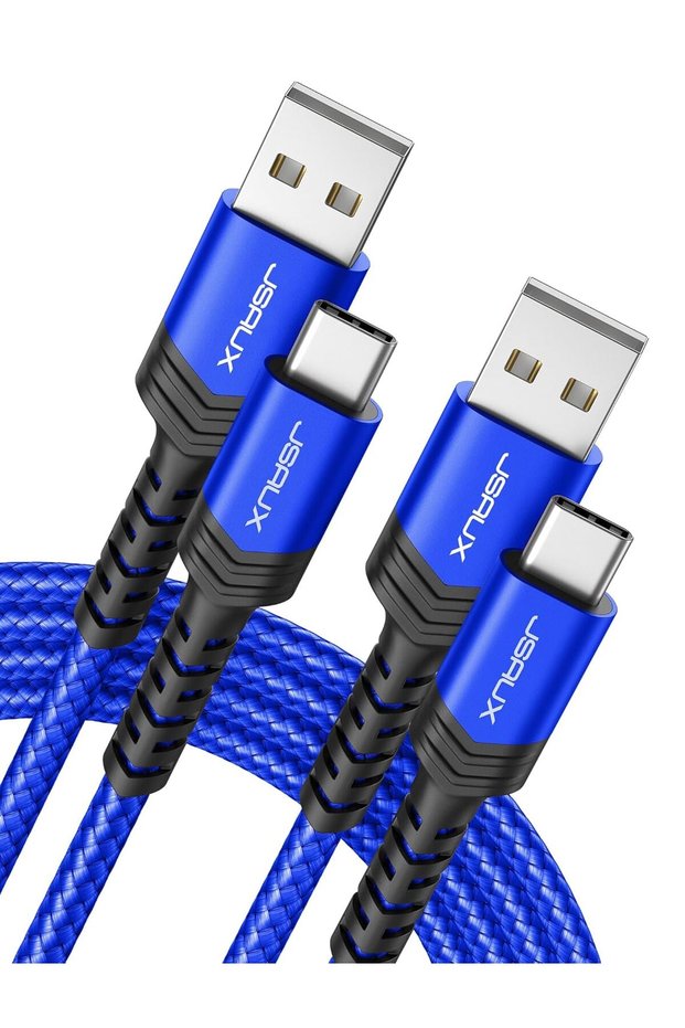 كابل USB C [عبوة من قطعتين بطول 2 متر]، سلك USB A إلى Type C للشحن السريع 3.1 أمبير، أزرق اللون
