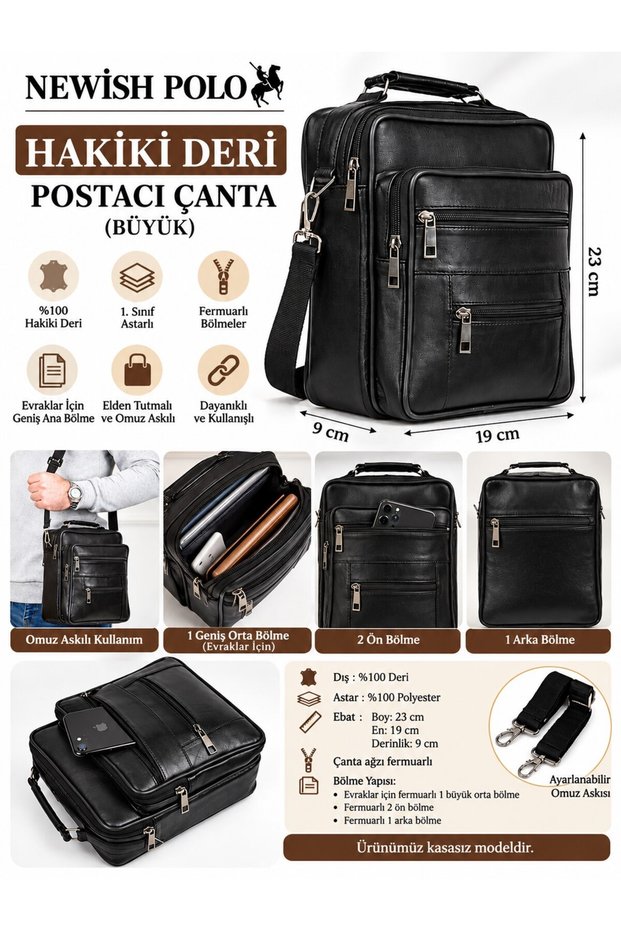 Genuine Leather Postman Handbag Upright Large (Caseless Model)