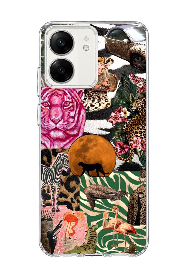 Redmi 13C Compatible Wild Animal Collage Printed Transparent Phone Case