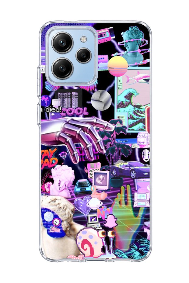 Poco M6 Pro 5g Compatible Neon Purple Collage Printed Transparent Phone Case