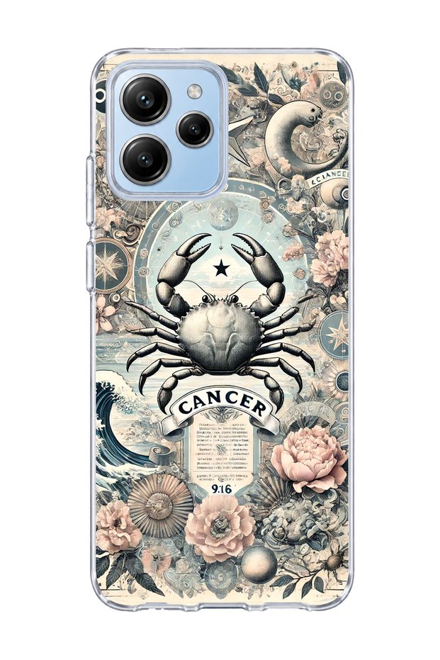 Redmi 12 Compatible Transparent Phone Case with Crab Sign Printed