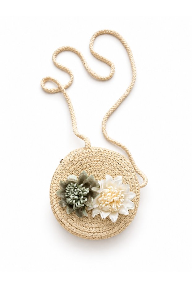 Wicker Round Children's Bag with Accessory Details