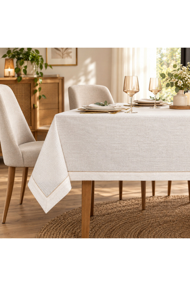 Cream Linen Tablecloth – Stylish Dining and Living Room Table Cover