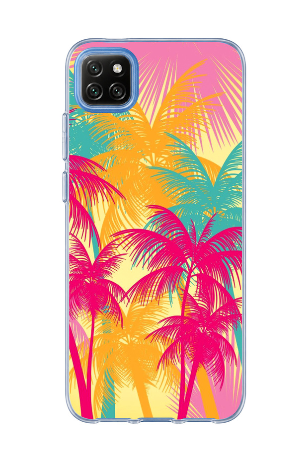 Redmi 9C Compatible Pink Yellow Palm Printed Transparent Phone Case