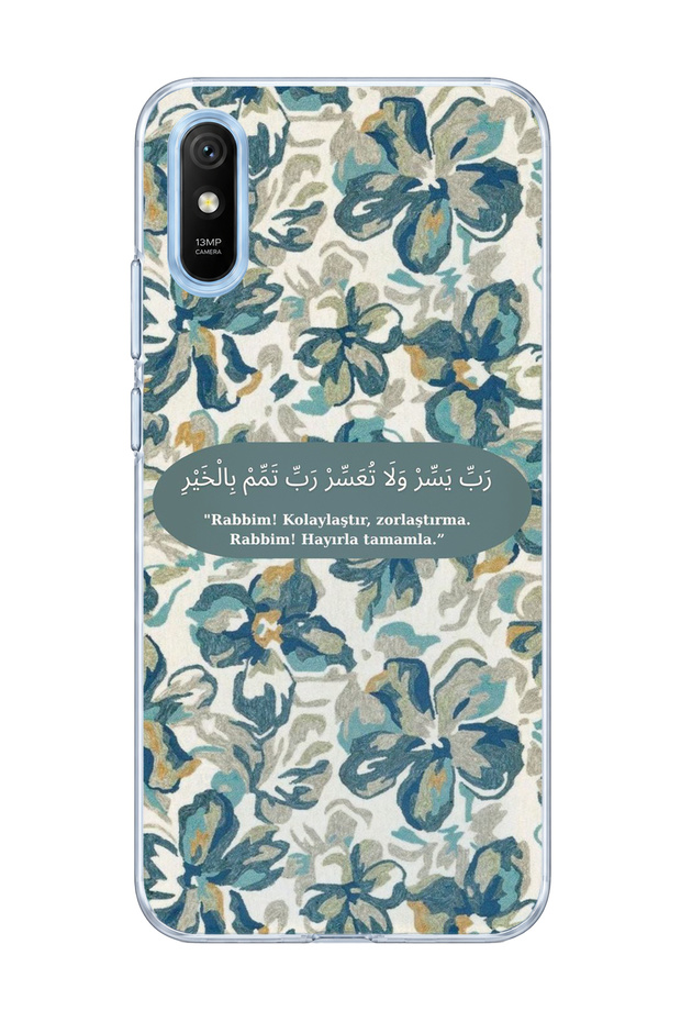 Redmi 9A Compatible Blue Flower Prayer Printed Transparent Phone Case