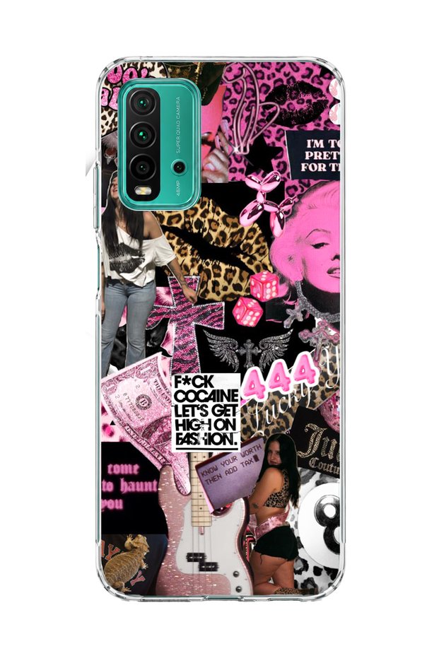 Redmi 9t Compatible Pink Leopard Fashion Printed Transparent Phone Case