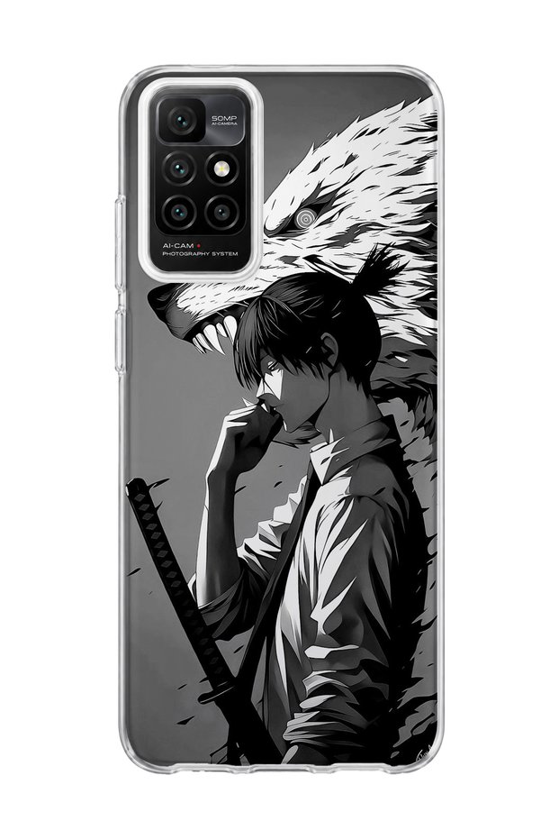 Redmi 10 2022 Compatible Anime Wolf Warrior Printed Transparent Phone Case