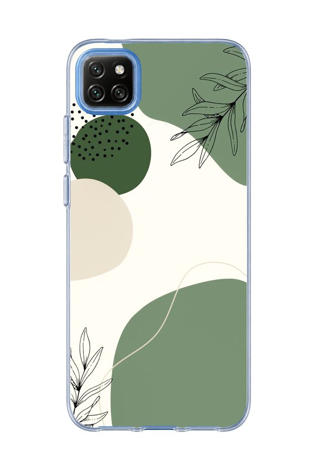 Redmi 9C Compatible Green Abstract Leaf Printed Transparent Phone Case