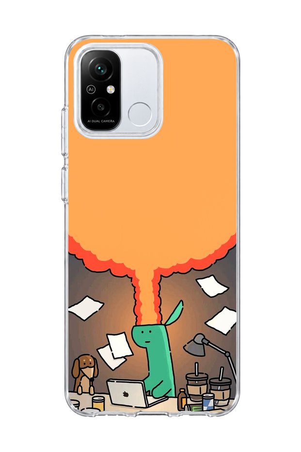 Redmi 12C Compatible Green Dinosaur Funny Printed Transparent Phone Case