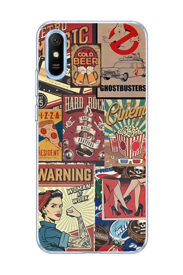 حافظة هاتف شفافة مطبوعة بتصميم Old Banner Collage متوافقة مع Redmi 9A