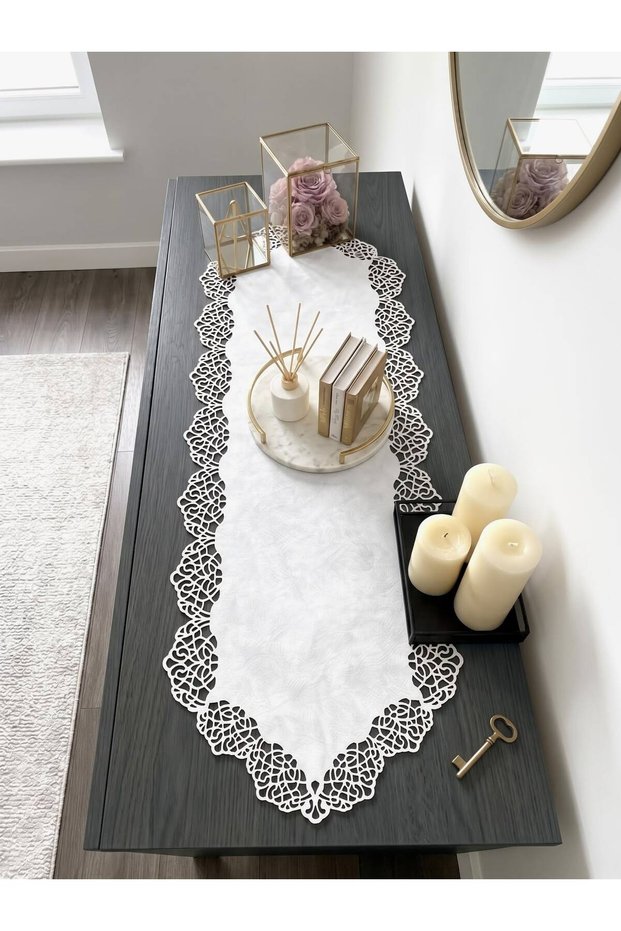 White Suede Fabric Runner 40X120 cm Console Length - Modern Design