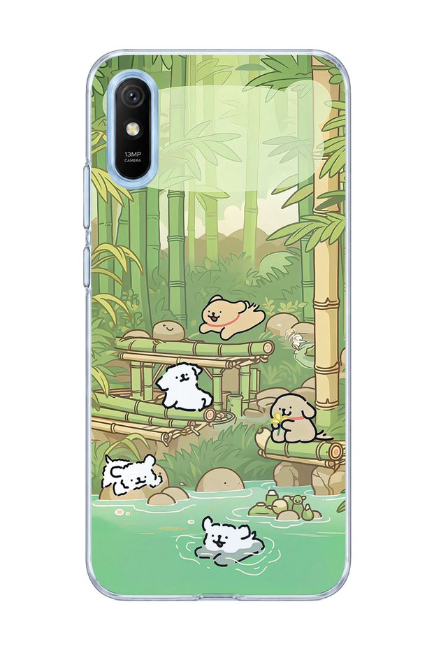 Redmi 9A Compatible Bamboo Forest Dogs Printed Transparent Phone Case