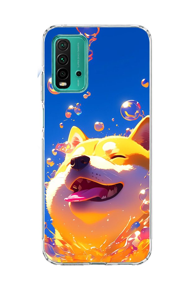 Redmi 9t Compatible Smiling Dog Bubble Printed Transparent Phone Case