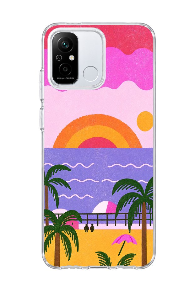 Redmi 12C Compatible Pink Purple Coast Printed Transparent Phone Case
