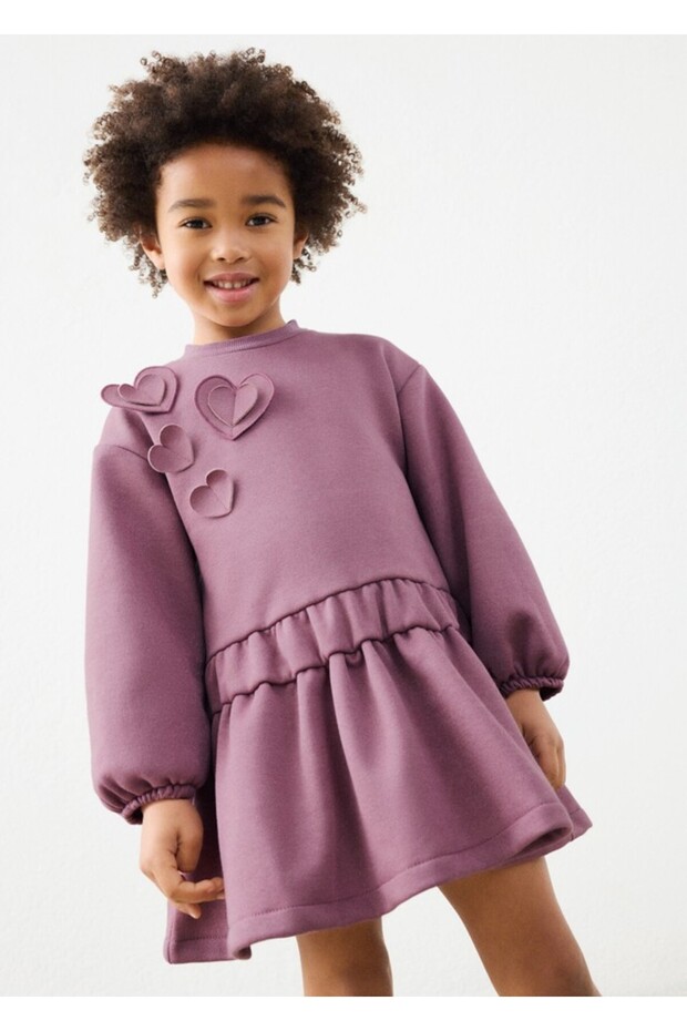 Girl's Heart Detailed Pink Dress