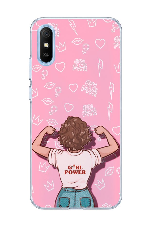 Redmi 9A Compatible Strong Women's Pink Printed Transparent Phone Case