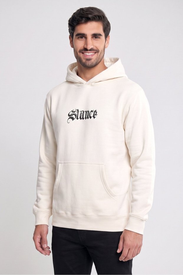 Men Long Sleeve Brand Logo Hoodie, Beige