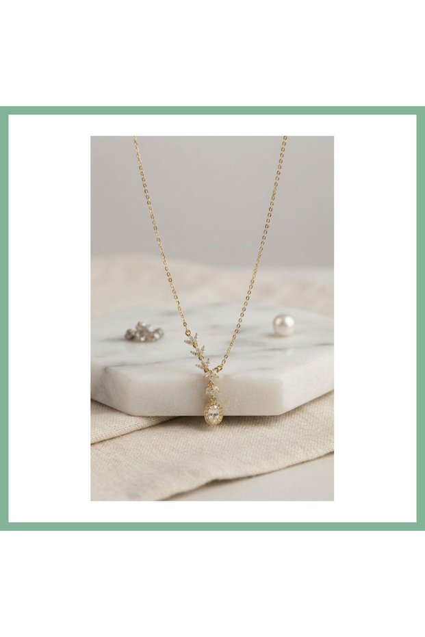 Brass Gold Color Row Zircon Stone Model Women's Necklace Bsk2026