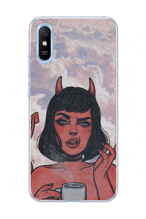 Redmi 9A Compatible Horned Girl Cloud Printed Transparent Phone Case