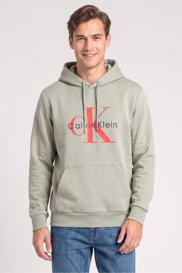 Jeans Men Brand Logo Long Sleeve Hoodie, Sage Green
