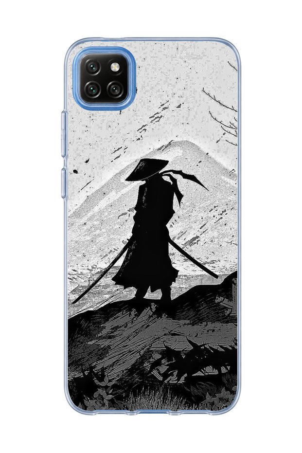 Redmi 9C Compatible Samurai Black and White Printed Transparent Phone Case