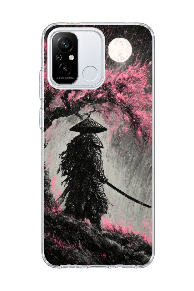 Redmi 12C Compatible Samurai Full Moon Printed Transparent Phone Case