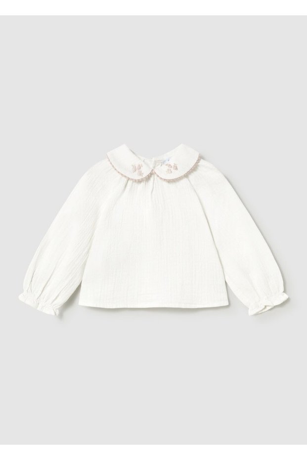 Baby Girl Bebe Collar Floral Detailed Long Sleeve Tshirt