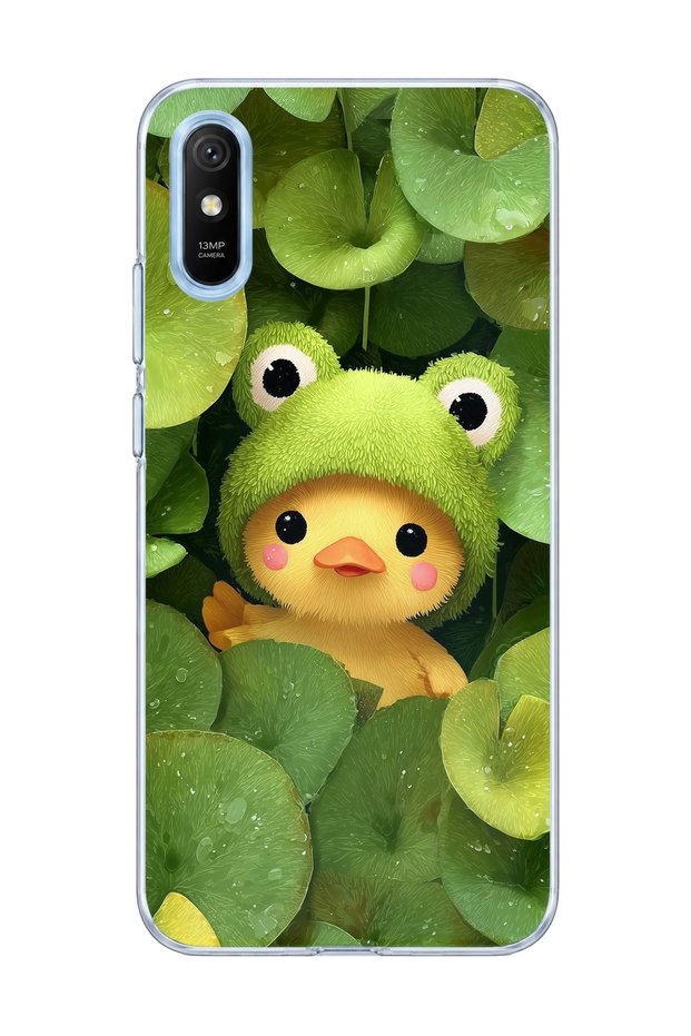 Redmi 9A Compatible Transparent Phone Case with Frog Hat and Duck Print