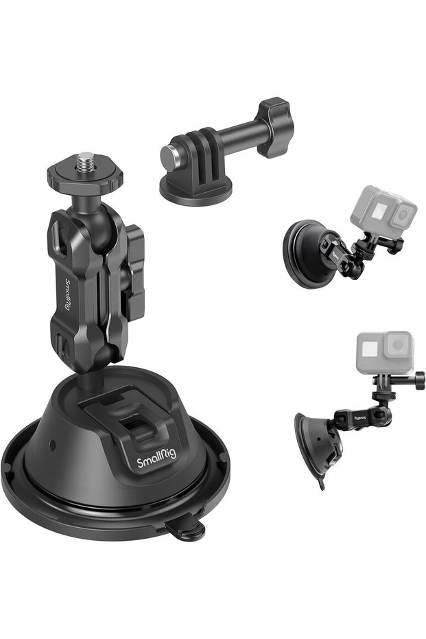 حامل مزدوج الطبقات بقاعدة شفط لكاميرا GoPro Hero 11/10/9، ومتوافق مع كاميرات DJI.