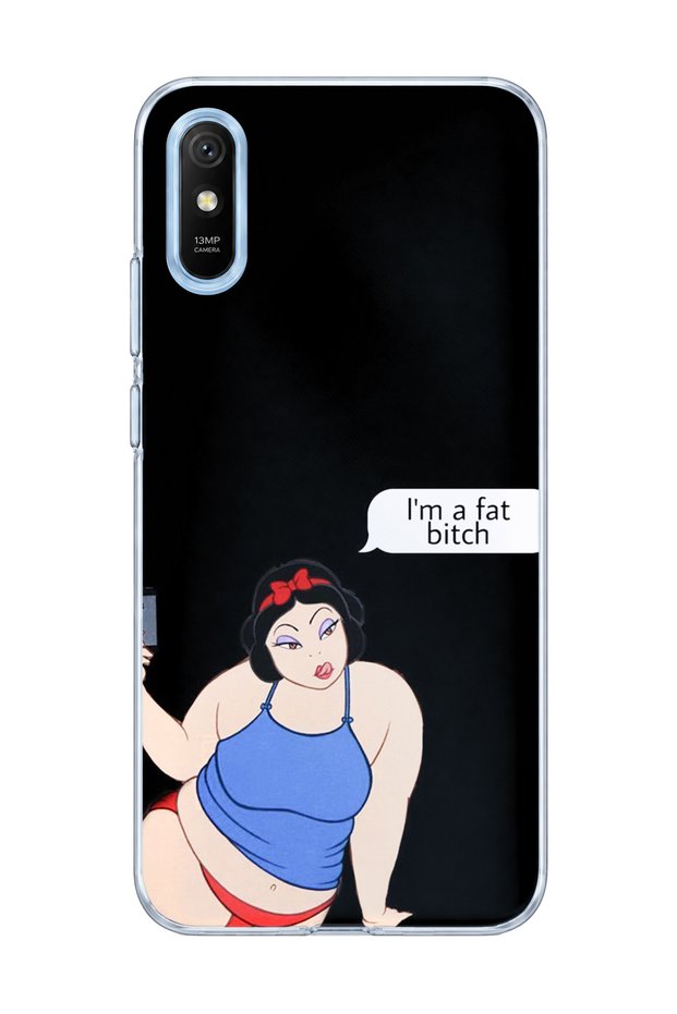 Redmi 9A Compatible Funny Princess Black Printed Transparent Phone Case