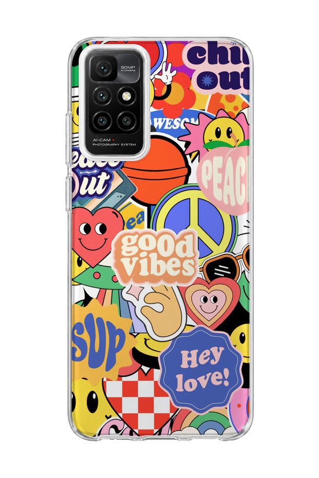 Redmi 10 2022 Compatible Smiley Face Sticker Printed Transparent Phone Case