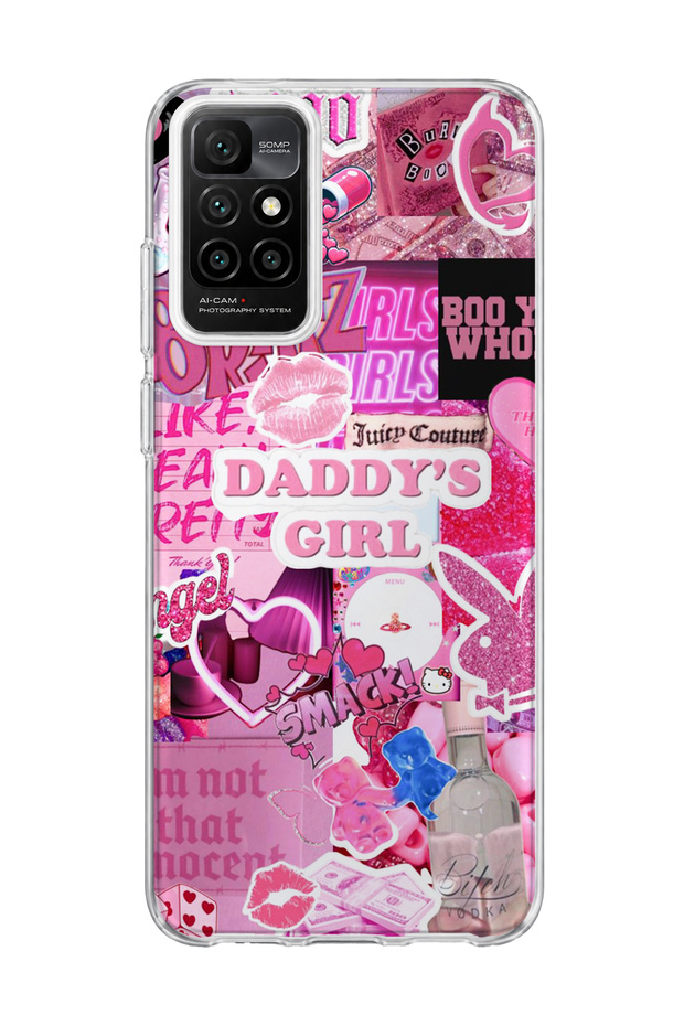 Redmi 10 2022 Compatible Pink Lip Heart Printed Transparent Phone Case