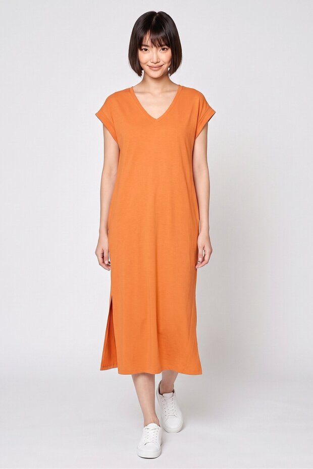 Women Solid Midi Dress, Rust