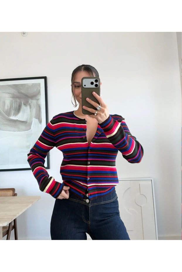 Colorful Blocky Striped Cardigan