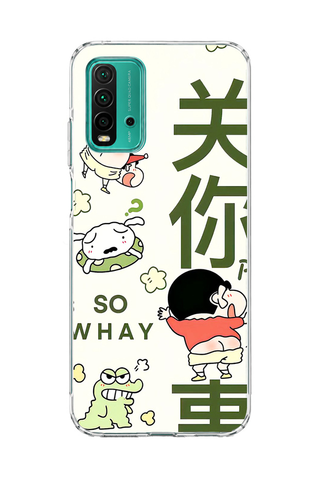 Redmi 9t Compatible Comic Character Green Text Printed Transparent Phone Case