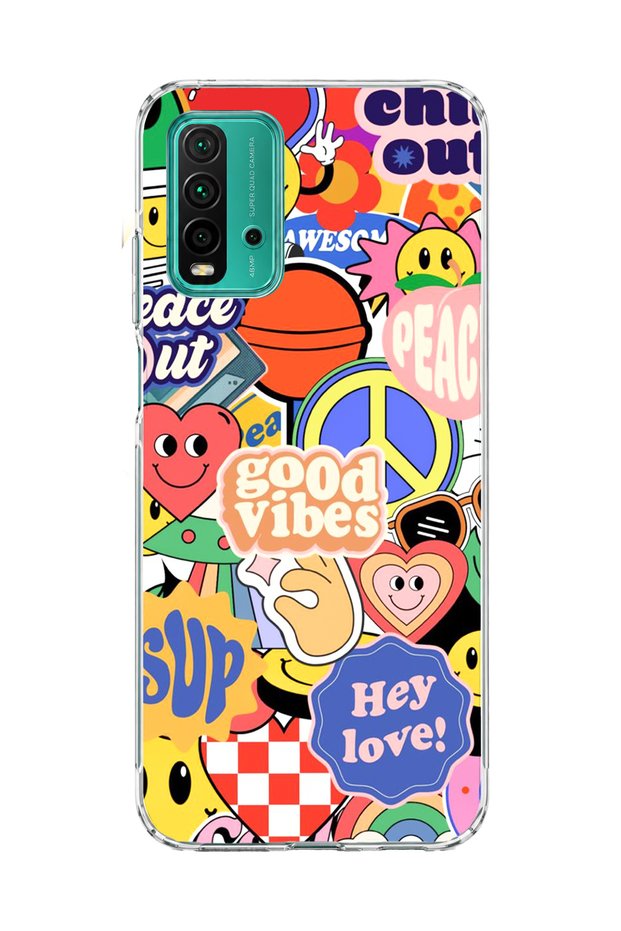 Redmi 9t Compatible Smiley Face Sticker Printed Transparent Phone Case