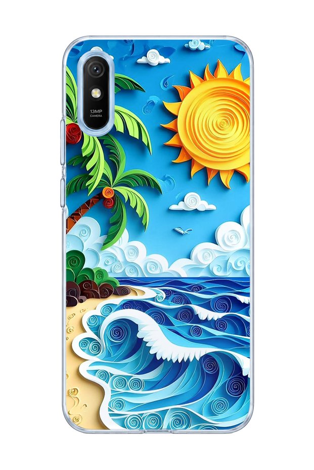 Redmi 9A Compatible Palm Sun Wave Printed Transparent Phone Case