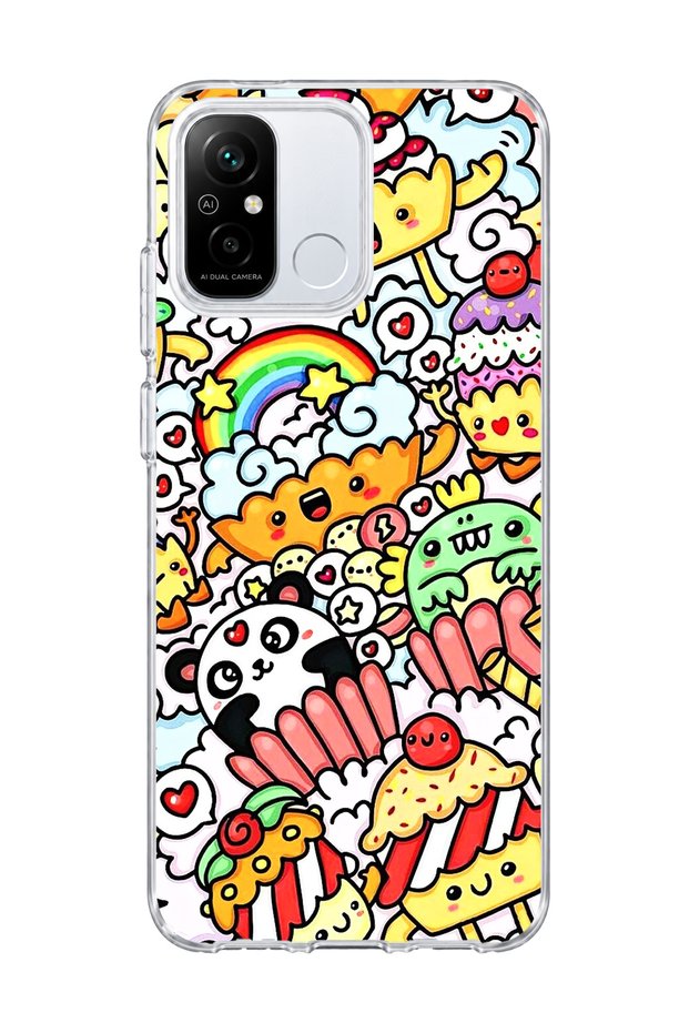 Redmi 12C Compatible Cute Panda Rainbow Printed Transparent Phone Case