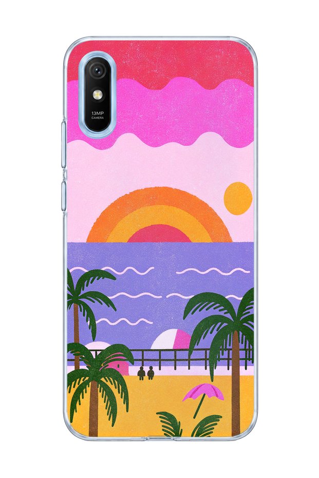Redmi 9A Compatible Pink Purple Coast Printed Transparent Phone Case